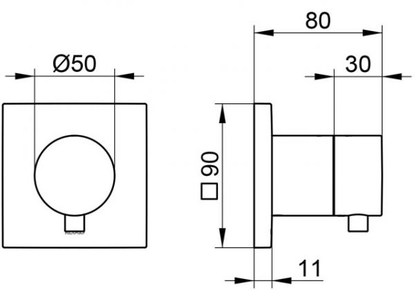 Keuco IXMO 2-Wege Umstellventil Rosette eckig mit Griff Comfort