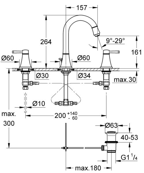 Grohe Grandera 3-Loch Waschtischarmatur L-Size, mit Ablaufgarnitur