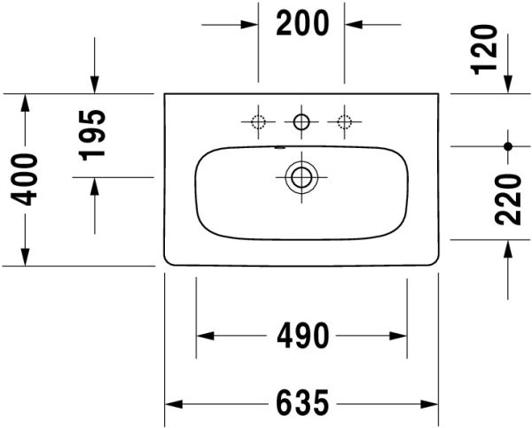 Duravit DuraStyle Waschtisch rechteckig 63,5x40cm, mit Hahnloch, mit Überlauf, weiß 2337630000