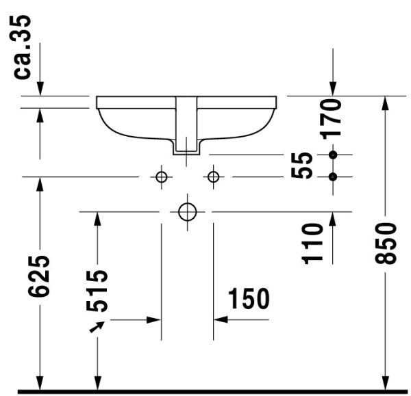 Duravit Happy D.2 Unterbauwaschtisch rechteckig 52x38,5cm, mit Überlauf, ohne Hahnloch, weiß 0457480000