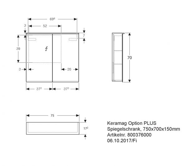 Geberit Option Spiegelschrank Plus mit LED-Beleuchtung 2tlg. 75x70cm