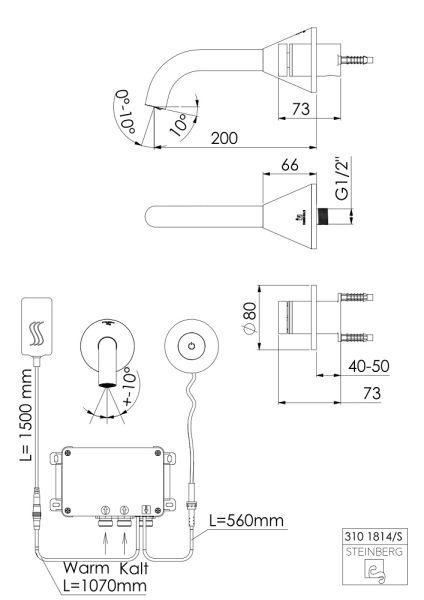 Steinberg Serie 310 iconic elektronische Wand-Waschtischarmatur