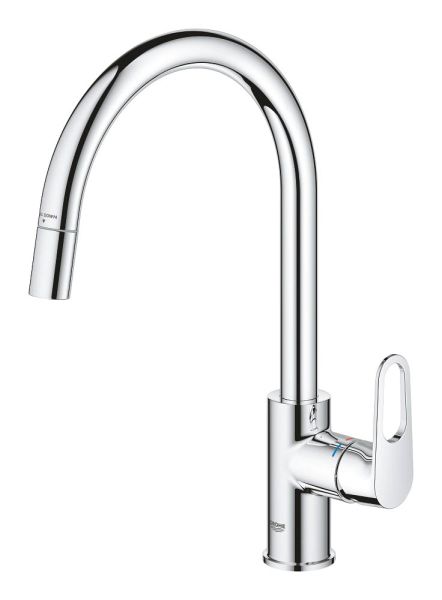 Grohe BauFlow Einhand-Küchenarmatur mit C-Auslauf, ausziehbar, chrom