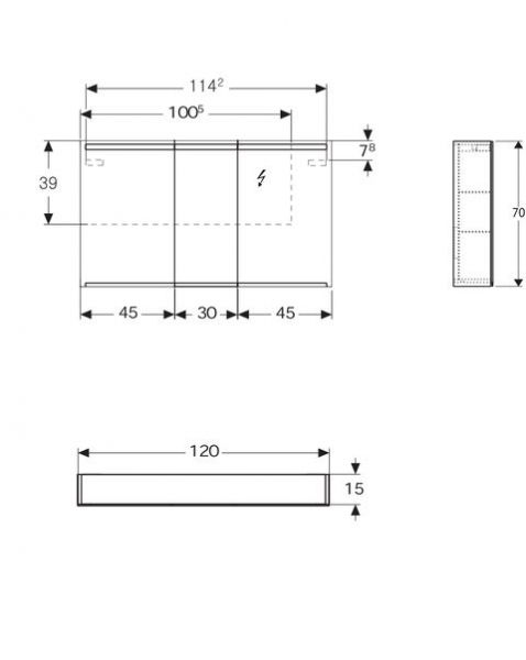 Geberit Option Spiegelschrank mit LED-Beleuchtung 3tlg. 120x70cm