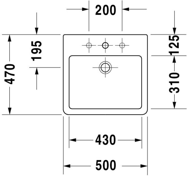 Duravit Vero Aufsatzbecken 50x47cm rechteckig, mit Überlauf, mit 1 Hahnloch, WonderGliss, weiß 04525000001