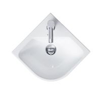 Vorschau: Duravit ME by Starck Eck-Handwaschbecken 43,5x38cm mit Überlauf, 1 Hahnloch, WonderGliss, weiß seidenmatt 07224332001