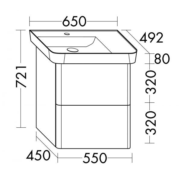 Burgbad Iveo Mineralguss-Waschtisch 65cm mit Waschtischunterschrank, 2 Auszüge