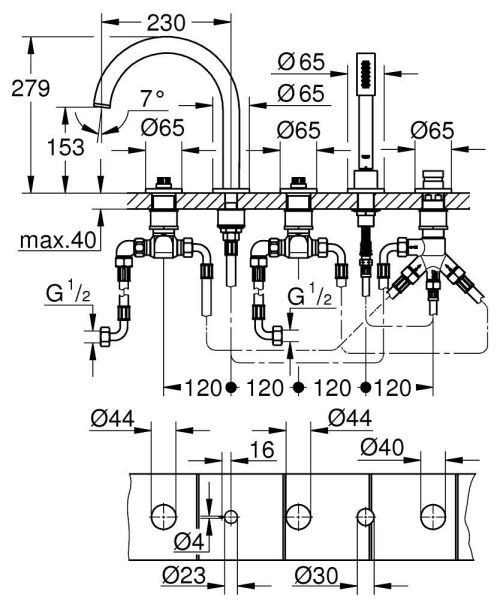 Grohe Atrio 5-Loch-Wannen-Kombination für Atrio Hebelgriffe 48464-5/48651