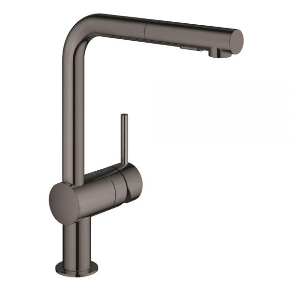 Grohe Minta Wasserhahn herausziehbare Spülbrause L-Auslauf, hard graphite poliert 30274A00