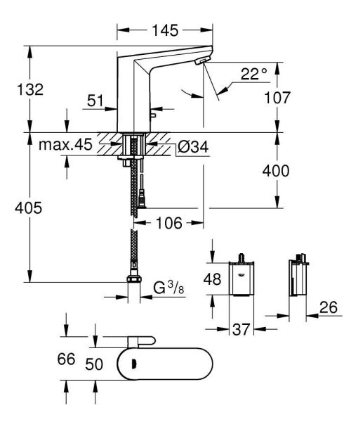 Grohe Eurosmart Cosmopolitan E Infrarot-Elektronik für Waschtisch, mit Mischung, chrom