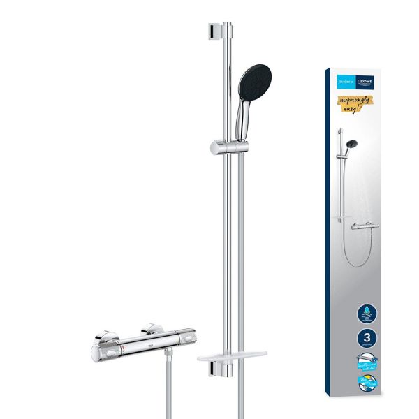 Grohe QuickFix Precision Feel Dusch-Thermostat mit Brausestange 90cm & Handbrause, chrom