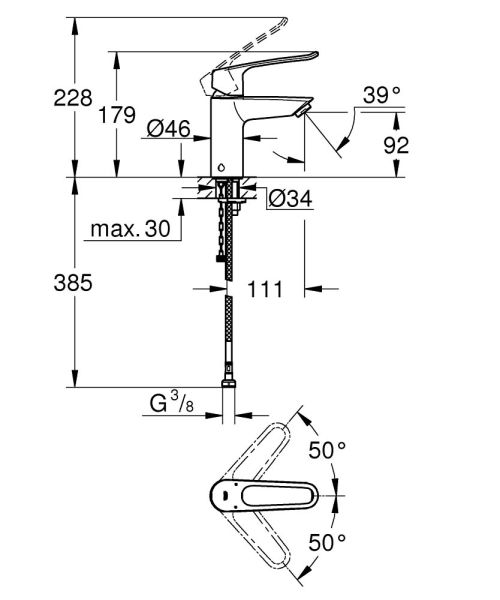 Grohe Eurosmart Einhand-Waschtischbatterie S-Size mit Verbrühschutz, offener Hebelgriff, chrom