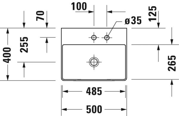 Duravit DuraSquare Waschtisch rechteckig 50x40cm, ohne Hahnloch, geschliffen, weiß 2356500079