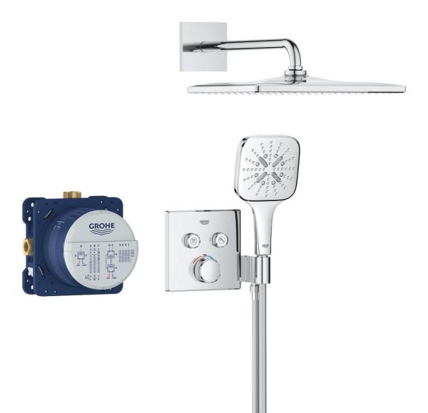 Grohe Grohtherm SmartControl Duschsystem, eckig, Thermostat, Rainshower Kopfbrause, chrom