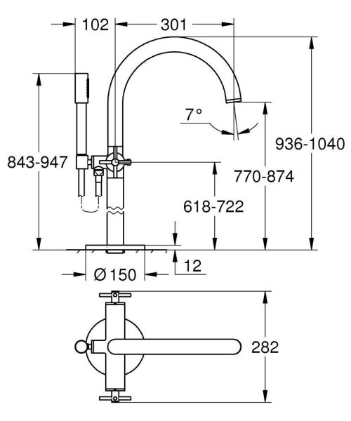 Grohe Atrio 2-Griff-Wannenarmatur freistehend für Bodenmontage