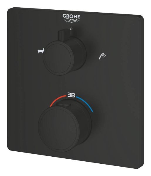 Grohe Grohtherm Thermostat-Wannenbatterie mit integrierter 2-Wege-Umstellung, eckig, matt black