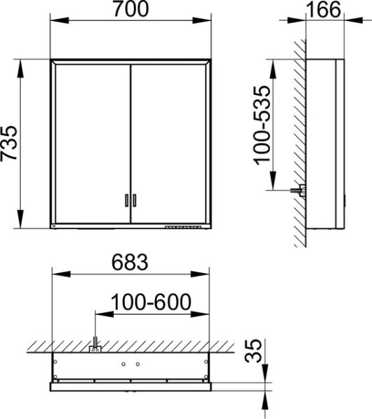 Keuco Royal Lumos Spiegelschrank für Wandvorbau, 2 lange Türen, DALI-steuerbar 70x73,5cm 14307172303