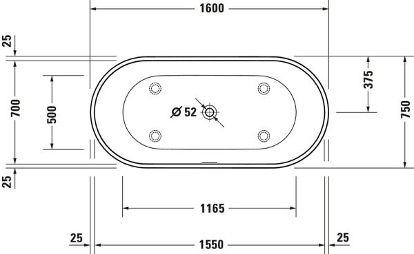 Duravit D-Neo freistehende Badewanne oval 160x75cm, weiß