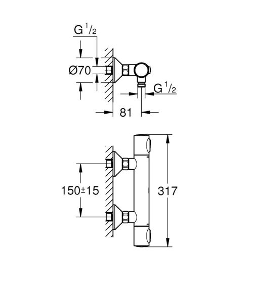 Grohe Grohtherm 500 Thermostat-Brausebatterie, chrom