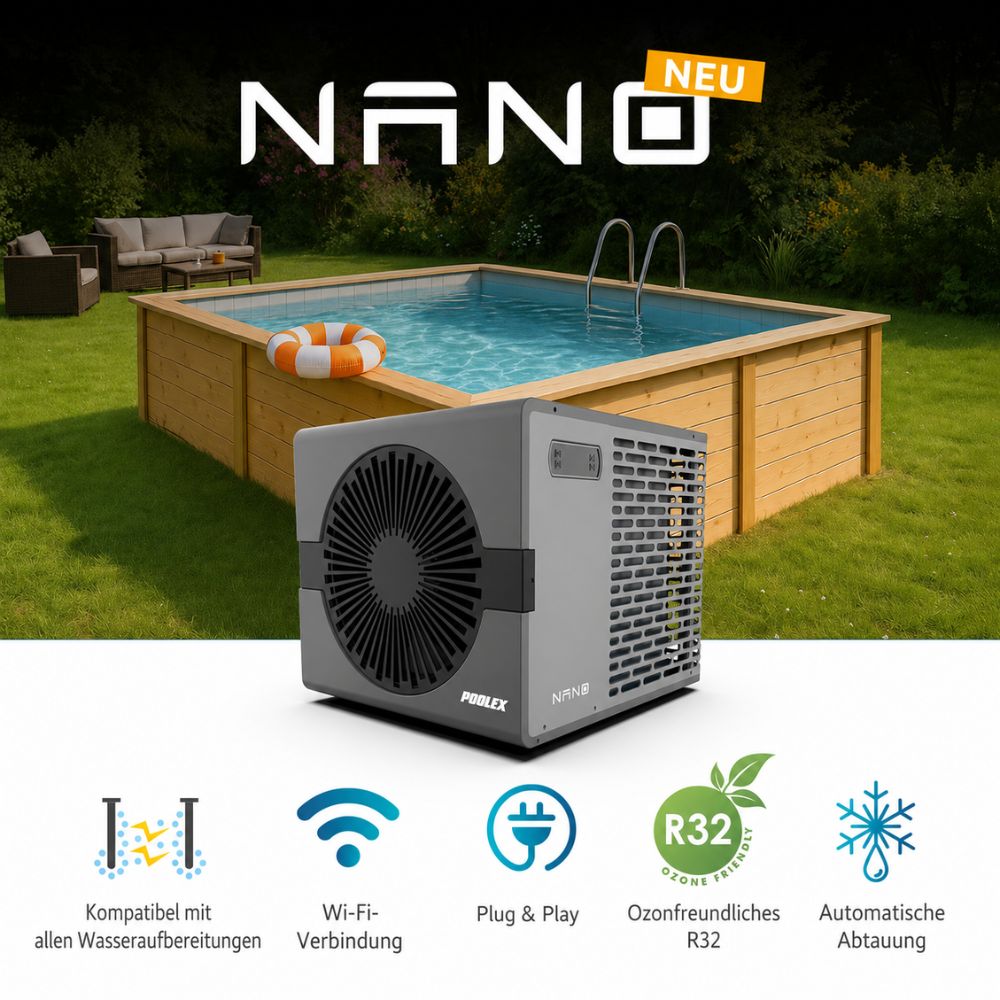 Poolex Nano New - die beliebteste Wärmepumpe für kleine Pools mit intelligenter Konnektivität