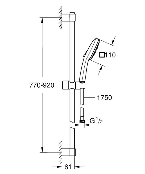 Grohe Tempesta Cube 110 Brausestangenset 90cm, 3 Strahlarten, 7,4 l/min, chrom