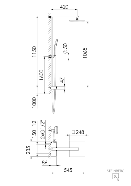 Steinberg Serie 390 Duschsystem mit Thermostatarmatur