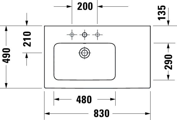 Duravit ME by Starck Waschtisch rechteckig 83x49cm, 1 Hahnloch, mit Überlauf, Becken links, weiß 2345830000