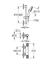 Vorschau: Grohe Grohtherm 1000 Performance Thermostatbatterie mit Brausegarnitur 60cm, chrom