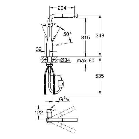 Grohe Essence Küchenarmatur, hoher Auslauf, herausziehbare Spülbrause