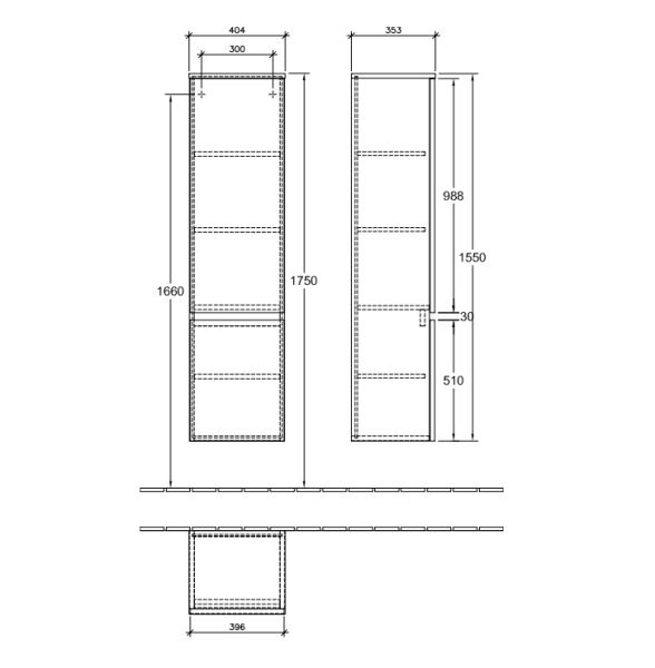 Villeroy&Boch Legato Seitenschrank, 40x155x35cm glossy white B73000DH1