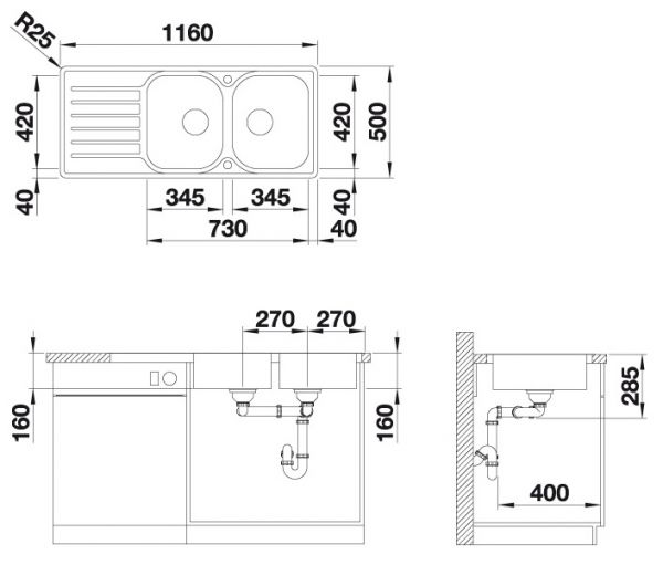 Blanco Lantos 8 S-IF Compact Edelstahlspüle mit Ablauffernbedienung, edelstahl bürstfinish