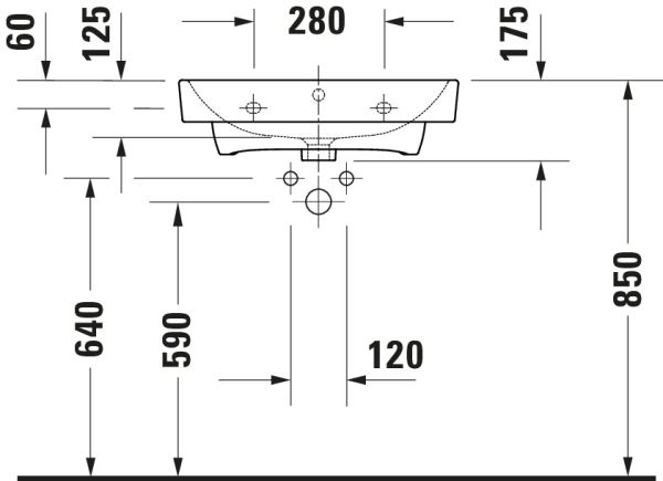 Duravit Duravit No.1 Waschtisch 60x46cm, mit Überlauf, ohne Wondergliss, weiß 2375600000