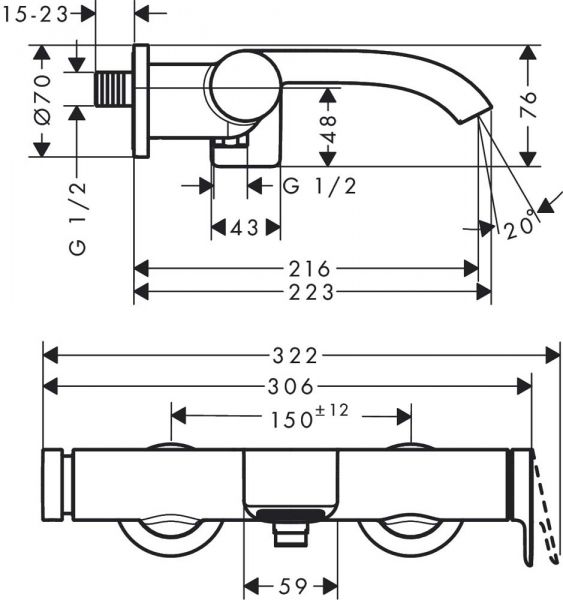 Hansgrohe Vivenis Einhebel-Wannenarmatur Aufputz, weiß matt 75420700