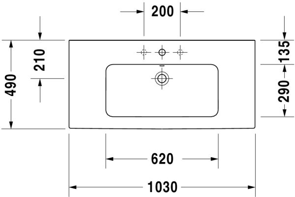 Duravit ME by Starck Waschtisch rechteckig 103x49cm, mit Überlauf, mit Wondergliss, weiß 23361000601