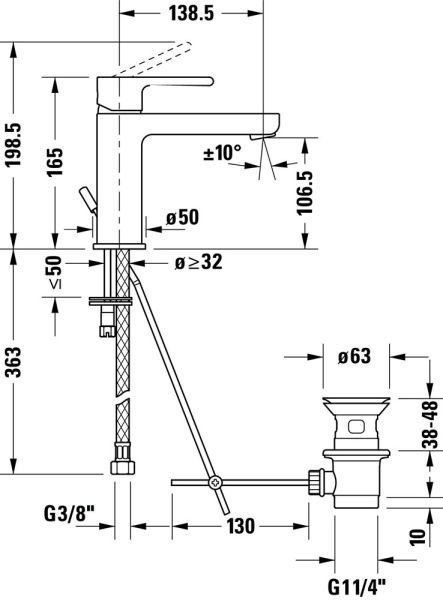 Duravit B.2 Einhebel-Waschtischmischer M mit Zugstangen-Ablaufgarnitur, chrom