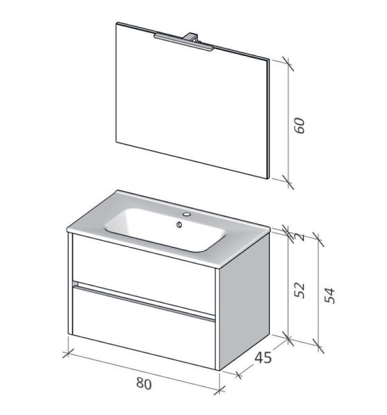 RIHO Porto Square Waschtisch mit Unterschrank 80cm & LED-Spiegel