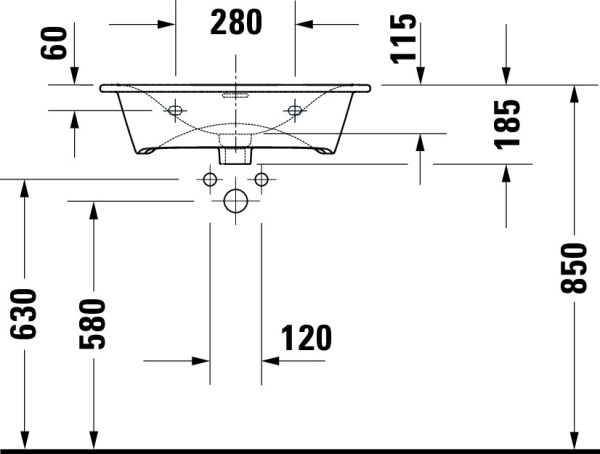 Duravit Viu Waschtisch 63x49cm, mit Ablaufventil, mit Überlauf, 1 Hahnloch, weiß 2344630000