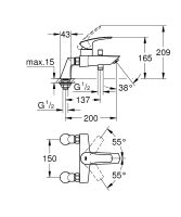 Vorschau: Grohe Eurosmart Einhebel-Wannenrandmischer, Standanschlüsse, chrom