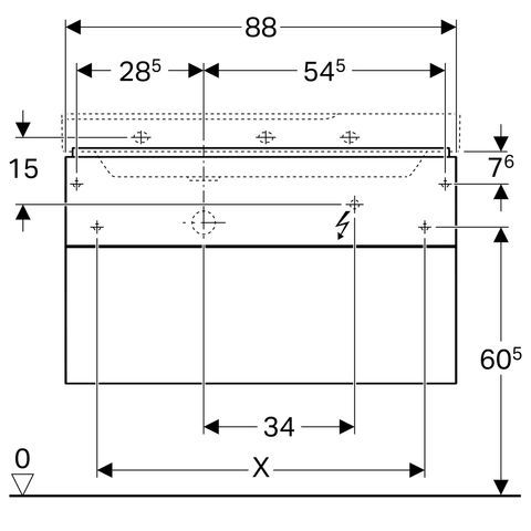 Geberit Xeno² Waschtischunterschrank 88x53cm mit 2 Schubladen, Siphonausschnitt links