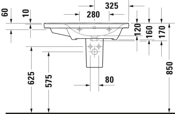 Duravit D-Neo Waschtisch rechteckig 80x48cm, mit Überlauf, ohne Hahnloch, weiß 2370800060