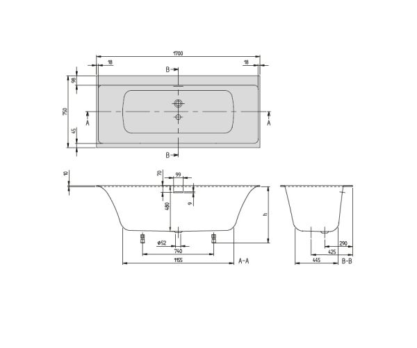 Villeroy&Boch Subway 3.0 Rechteck-Badewanne 170x75cm UBQ170SBW2TDV-01