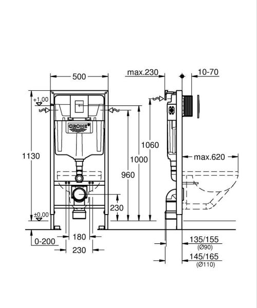 Grohe Rapid SL 3-in-1 Set für WC mit Skate Cosmopolitan Abdeckplatte, phantom black