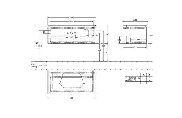 Villeroy&Boch Legato Waschtischunterschrank 100x50cm für Aufsatzwaschtisch, 1 Auszug1