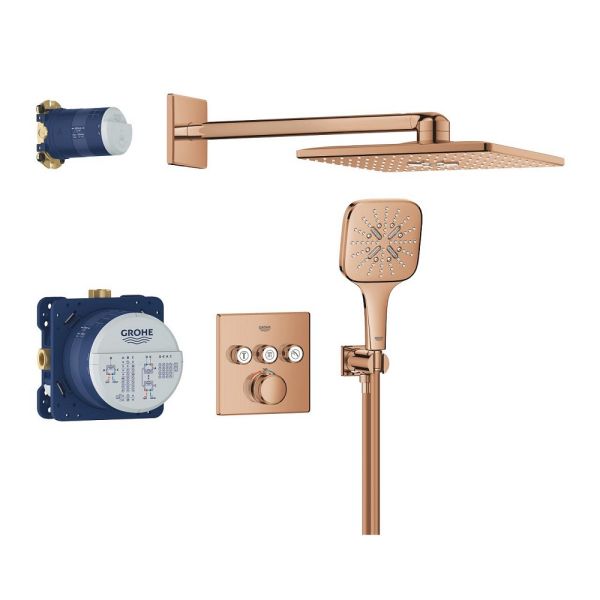 Grohe Grohtherm SmartControl Duschsystem Unterputz mit Rainshower SmartActive 310 Cube warm sunset