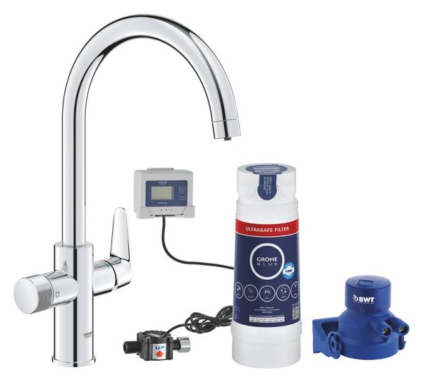 Grohe Blue Pure BauCurve Küchenarmatur Starter Set, mit C-Auslauf und Ultrasafe Filter, chrom 30582000