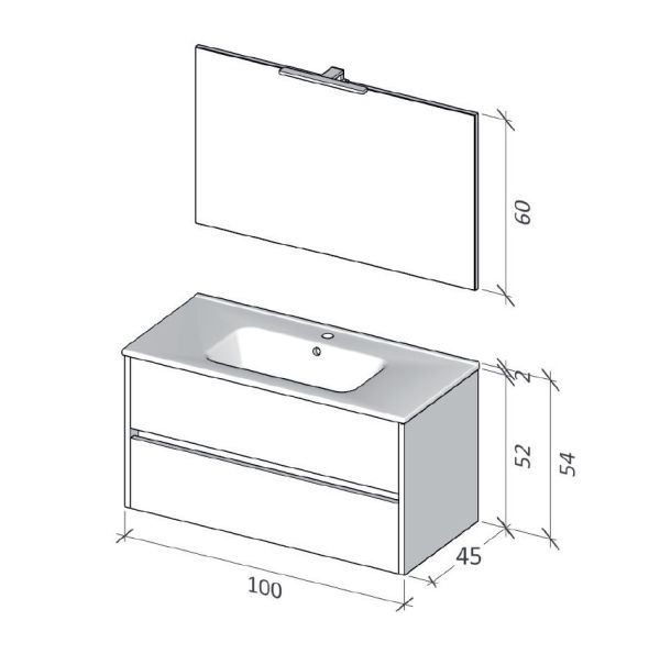 RIHO Porto Square Waschtisch mit Unterschrank 100cm & LED-Spiegel F014053DP