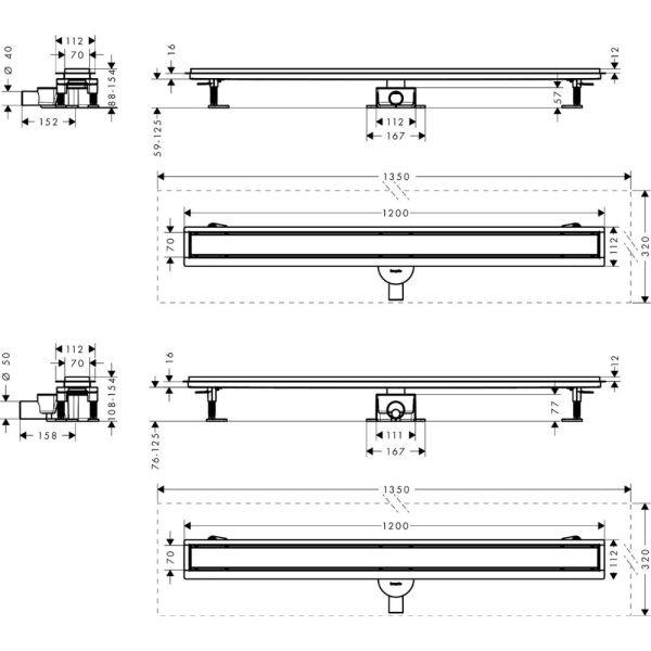 RainDrain Go Komplettset Duschrinne 120cm befliesbar für Standard-flache Installation, schwarz matt 56276670