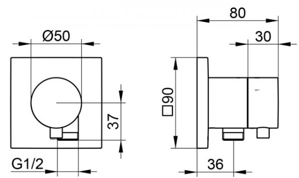 Keuco IXMO 3-Wege Ab- u. Umstellventil eckig m. Schlauchanschluss m. Griff Comfort