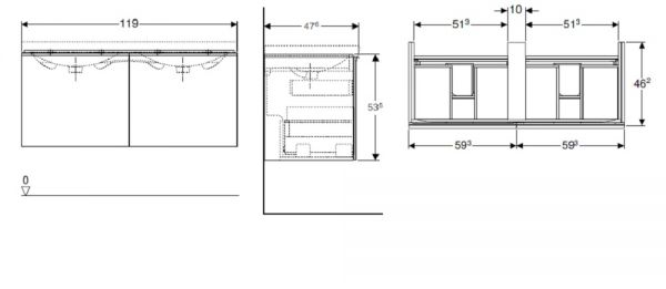 Geberit Acanto Unterschrank mit 2 Schubladen für Doppel-Waschtisch 120cm