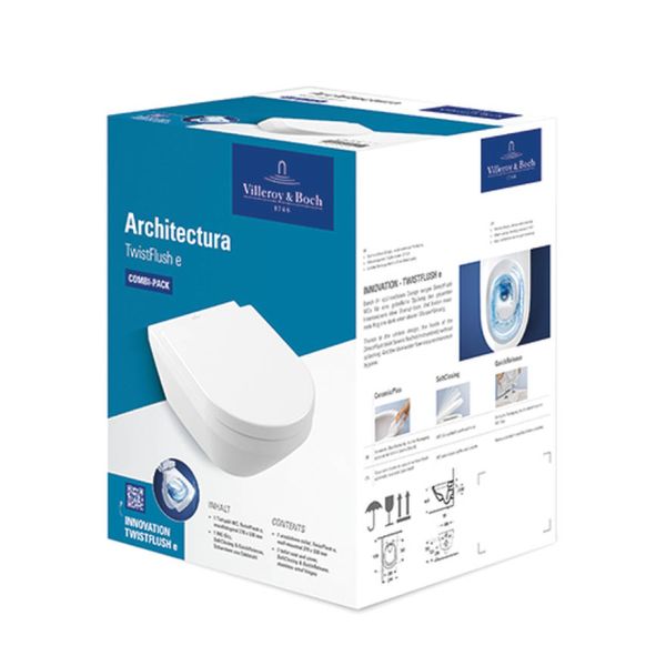 Villeroy&Boch Architectura TwistFlush[e³] Wand-WC mit WC-Sitz SoftClose, Combi-Pack, weiß 4694CL01 